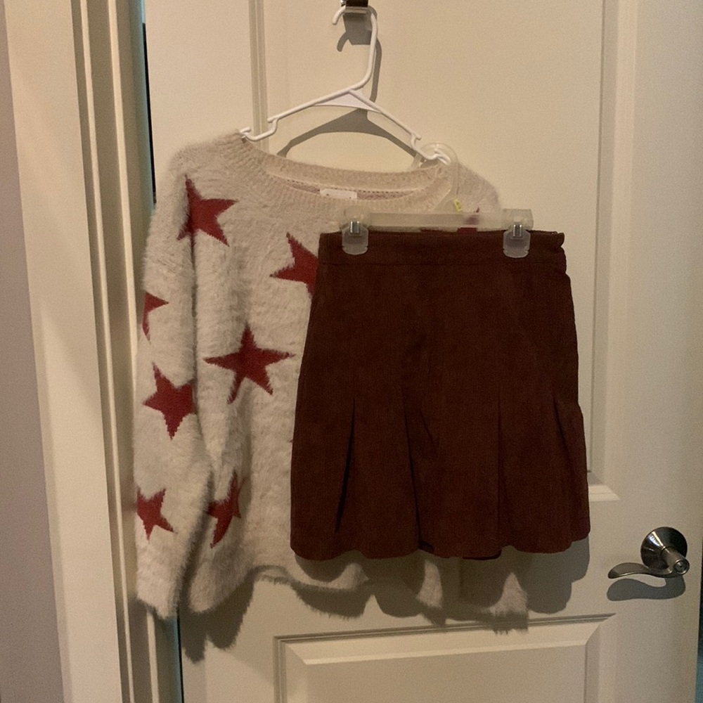 Two piece fall outfit super soft sweater and corduroy short skirt
